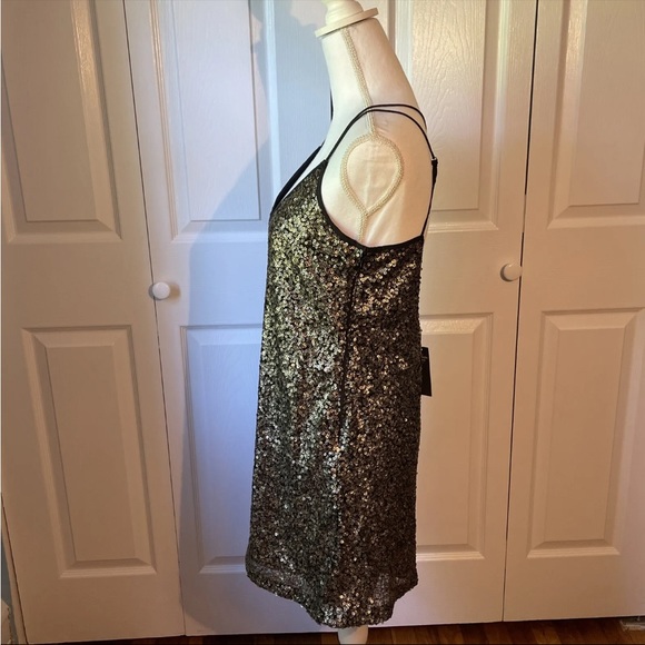 Abercrombie & Fitch Dress Sequin Small Womens Black Gold Slip NWT Mini - Picture 3 of 6